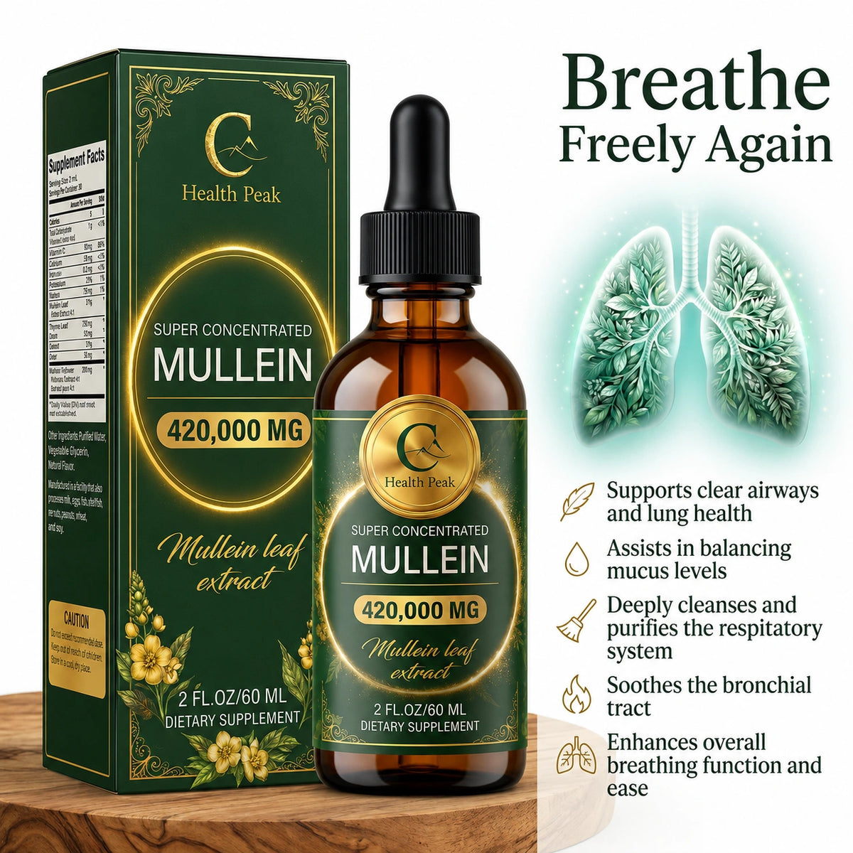 Health Peak™ Premium Mullein Extract: Superior Potency Lung Cleanse, Real Results