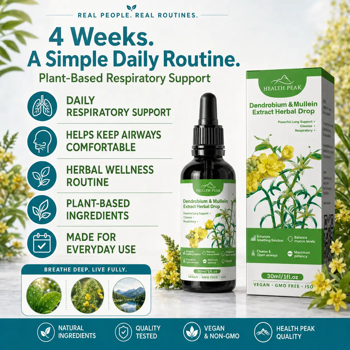 Health Peak™ Dendrobium & Mullein Extract:  Powerful Lung Support Cleanse & Respiratory