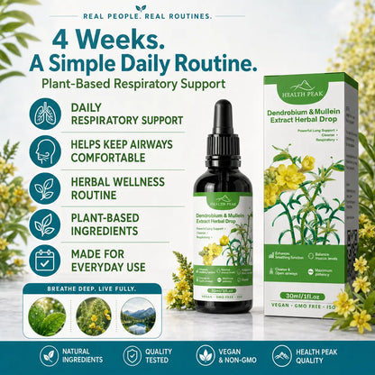 Health Peak™ Dendrobium & Mullein Extract:  Powerful Lung Support Cleanse & Respiratory