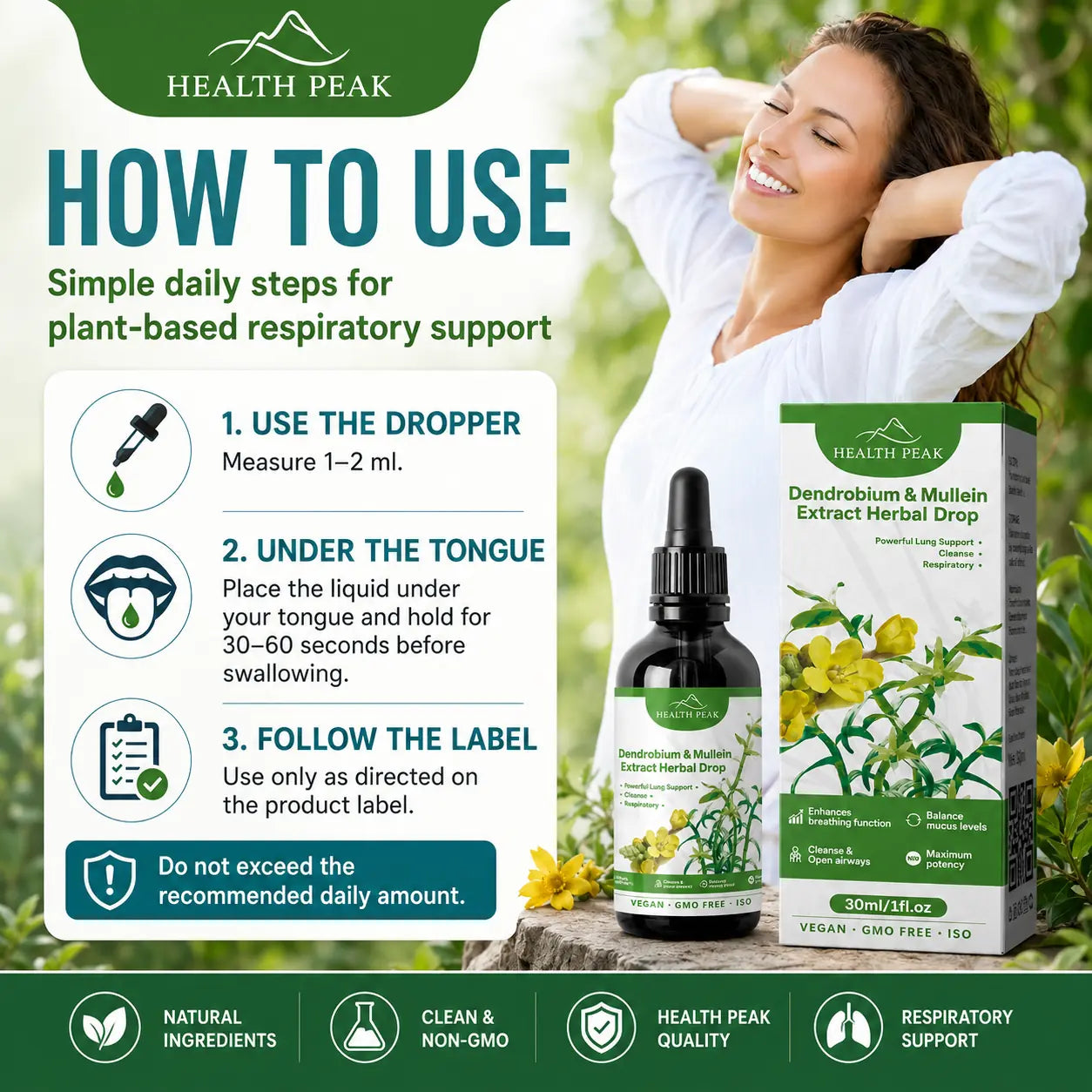 Health Peak™ Dendrobium & Mullein Extract:  Powerful Lung Support Cleanse & Respiratory