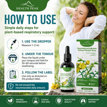 Health Peak™ Dendrobium & Mullein Extract:  Powerful Lung Support Cleanse & Respiratory
