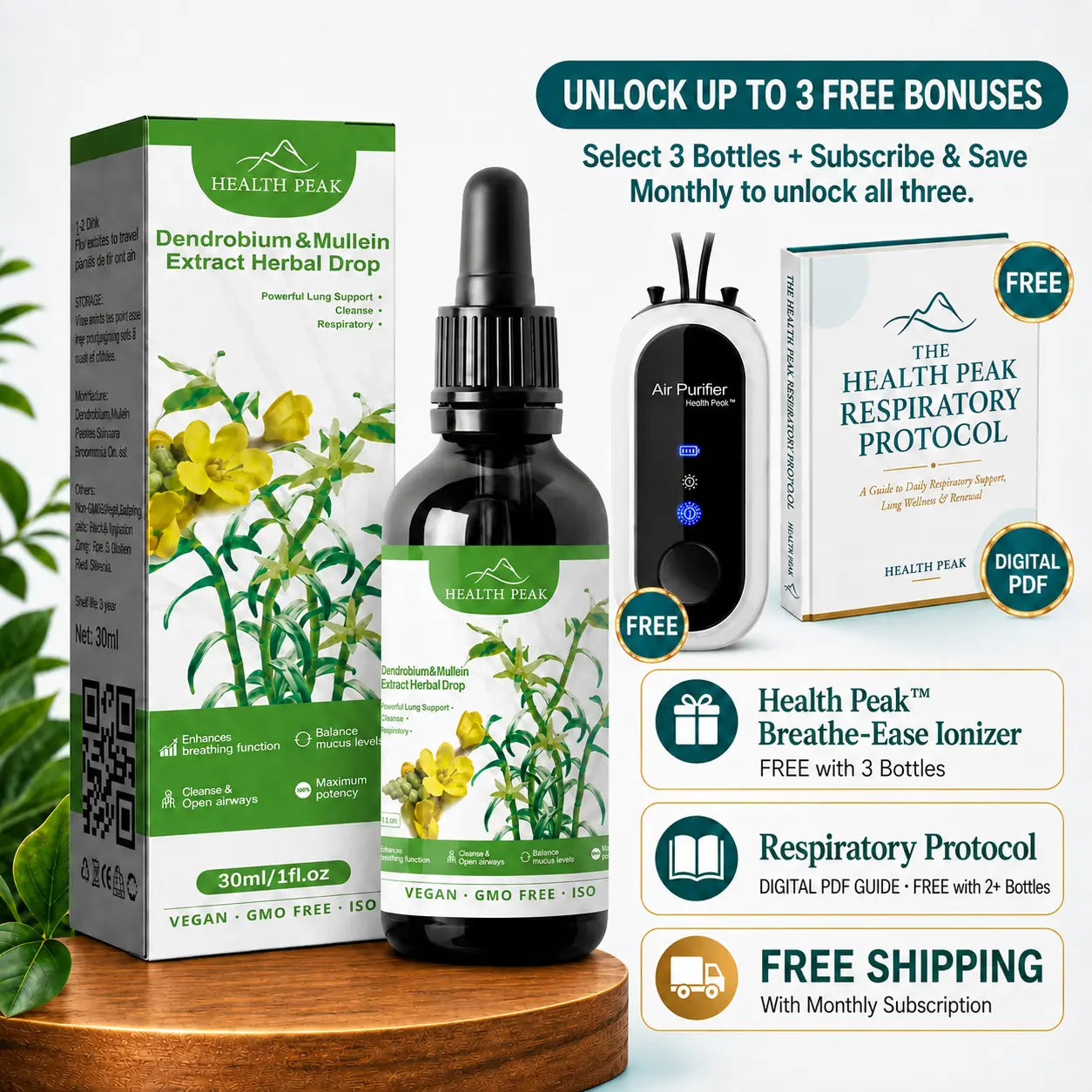 Health Peak™ Dendrobium & Mullein Extract:  Powerful Lung Support Cleanse & Respiratory
