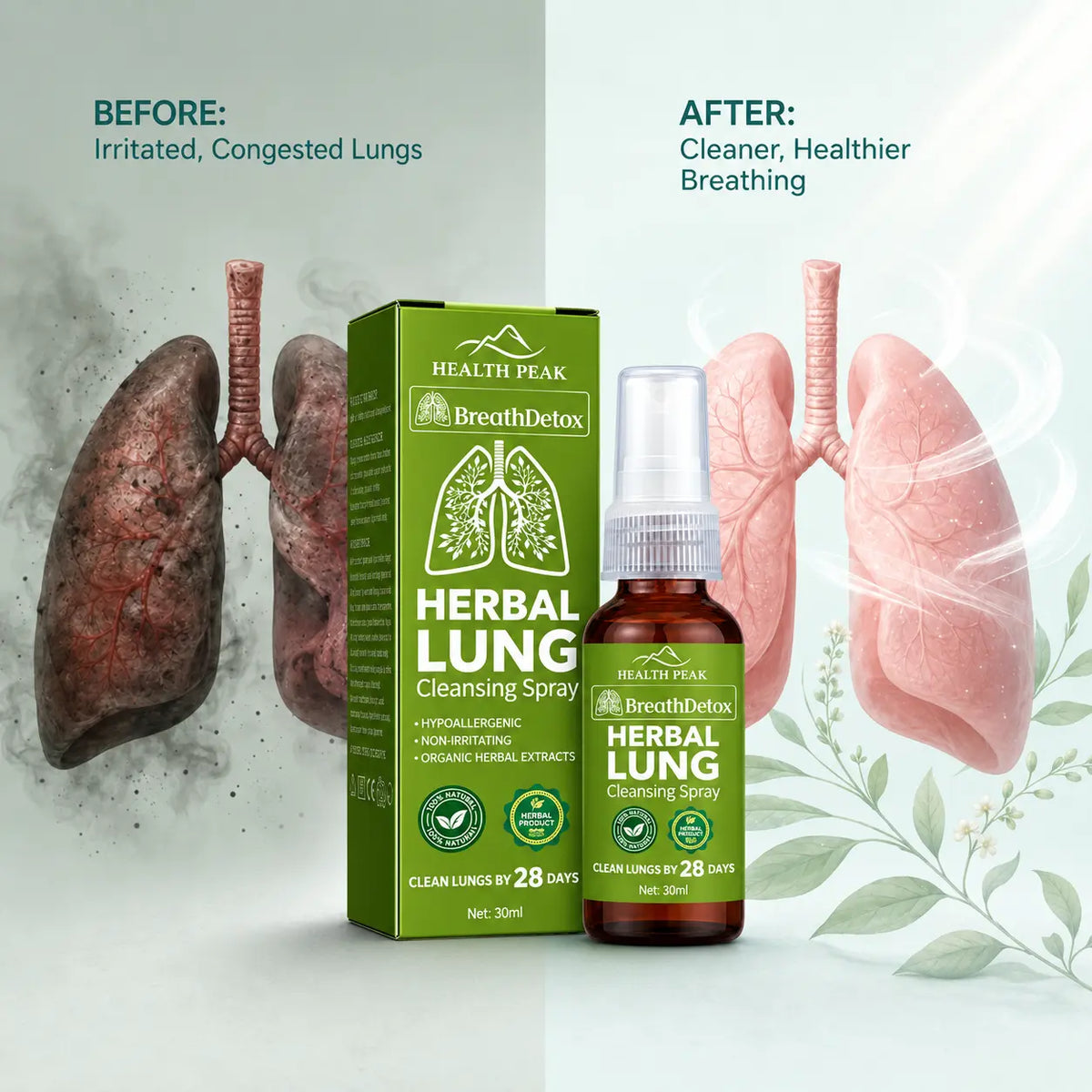 Health Peak™ Premium Organic Herbal Oral Spray: Superior Potency Lung Cleanse