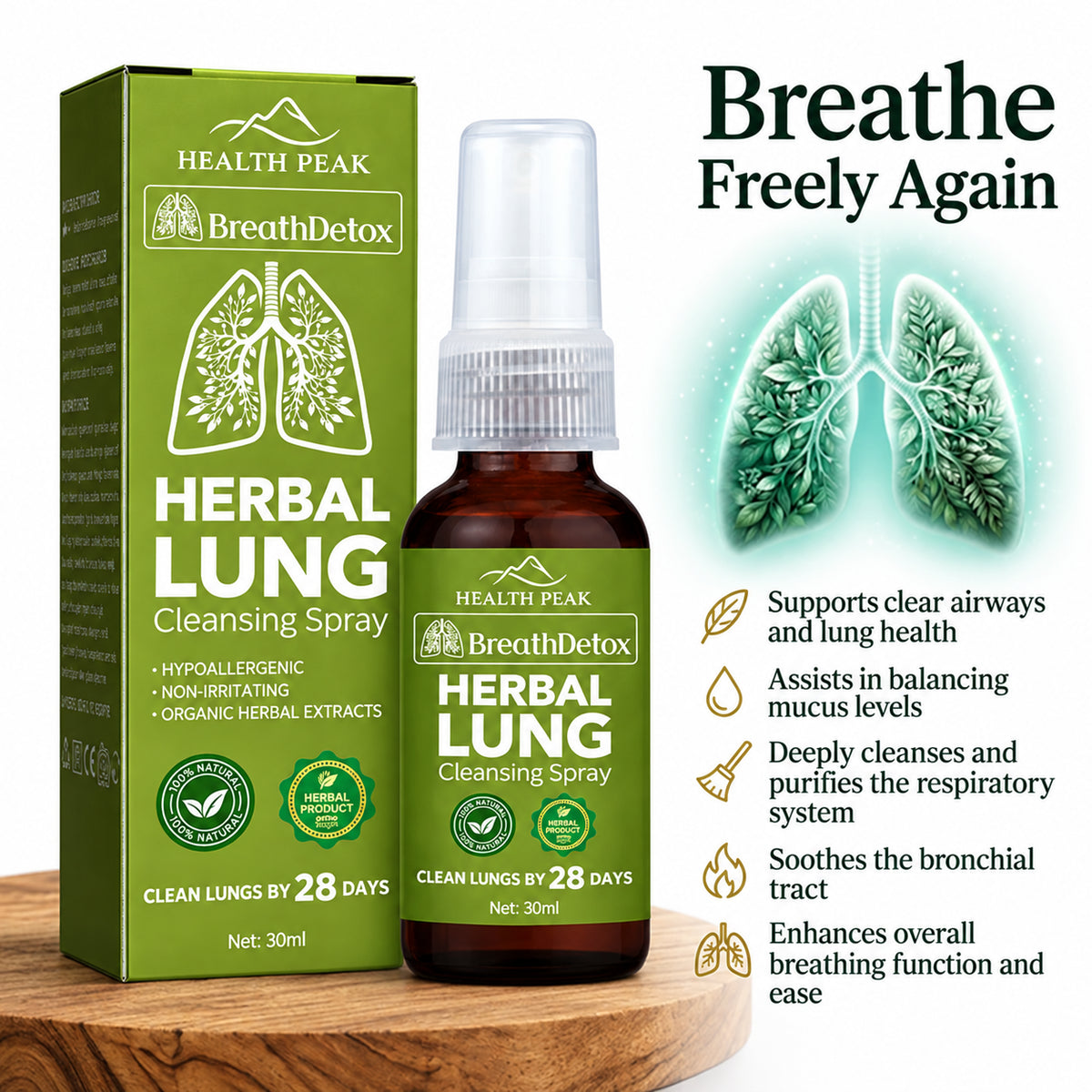 Health Peak™ Premium Organic Herbal Oral Spray: Superior Potency Lung Cleanse